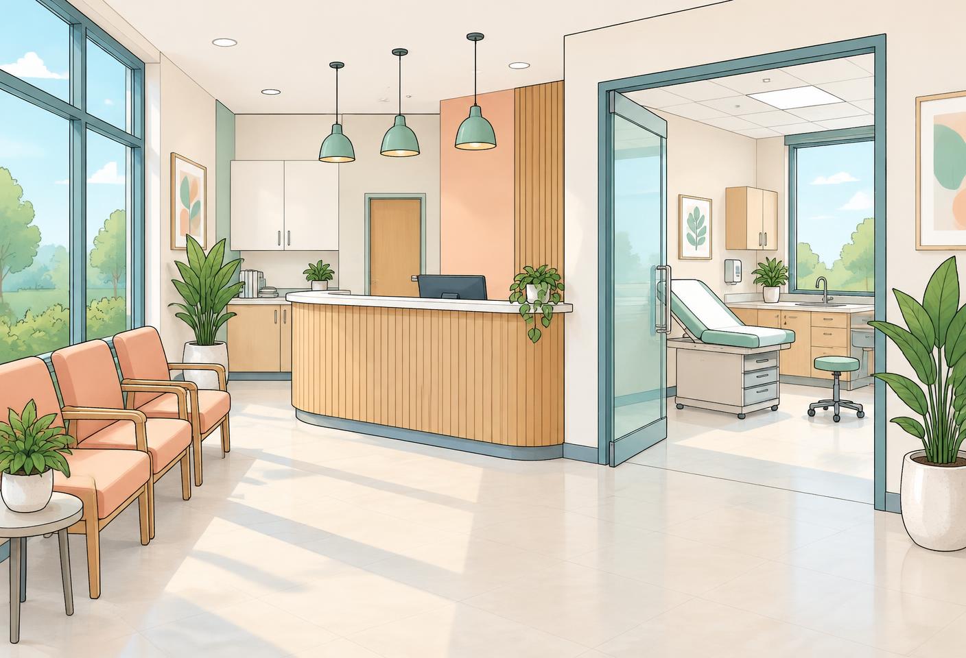 Illustration of an empty medical facilities commercial space