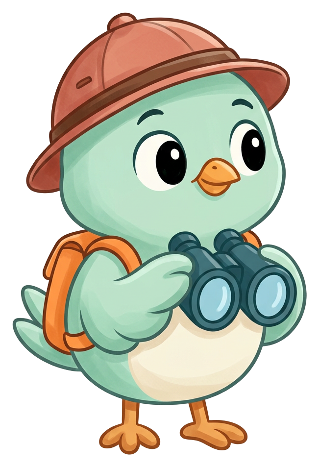 CleanScouter's friendly bird scout with binoculars
