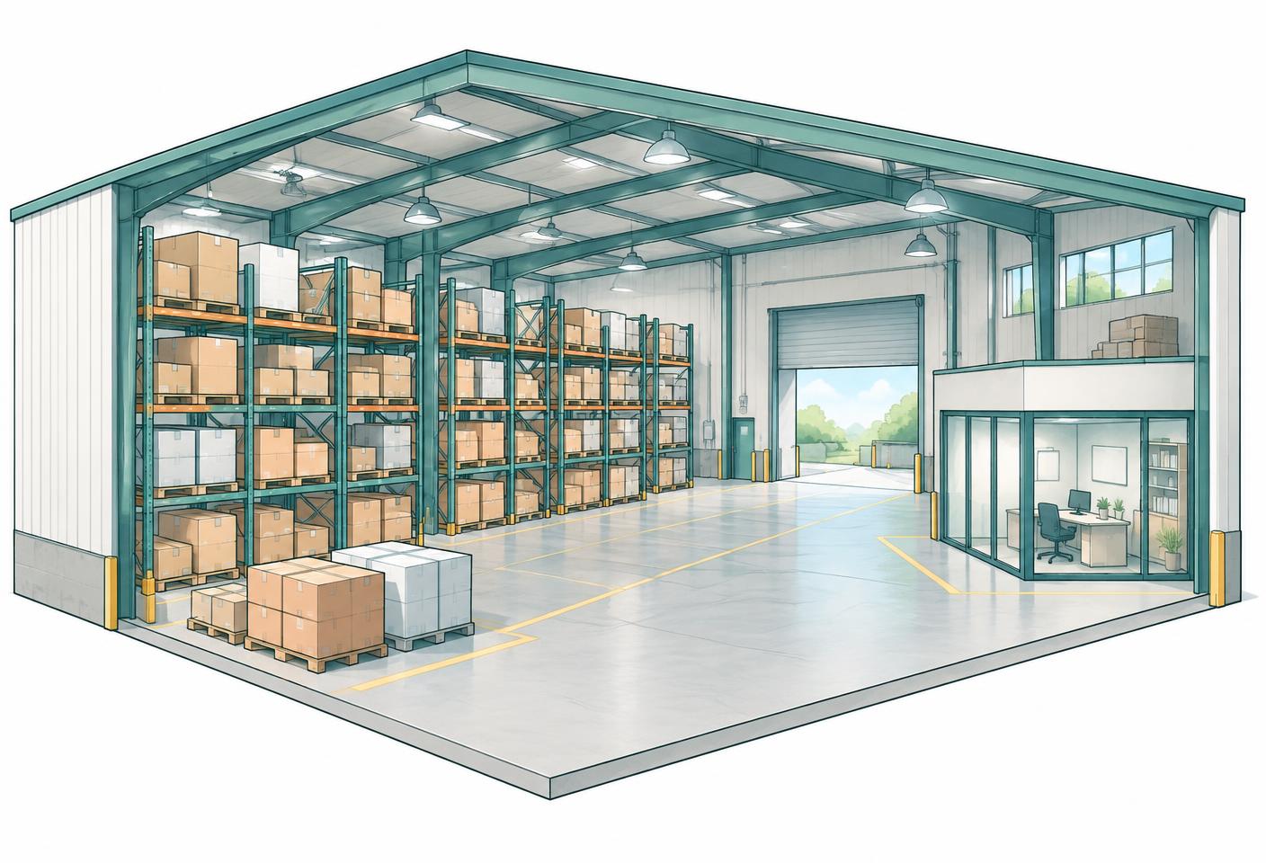 Illustration of an empty industrial & warehouses commercial space